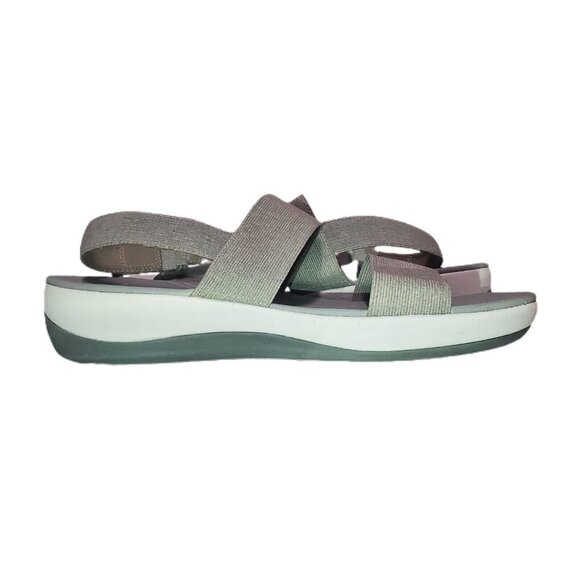 CLARKS Cloud Steppers Womens Sandal Sz 12/44 Gray Stretch Strap Sling Back - Picture 6 of 10